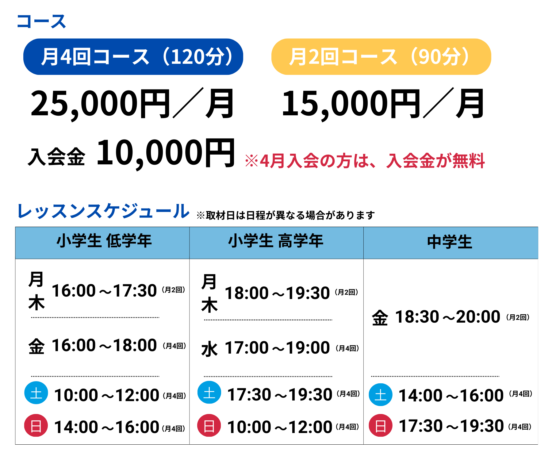 コースとレッスンスケジュール